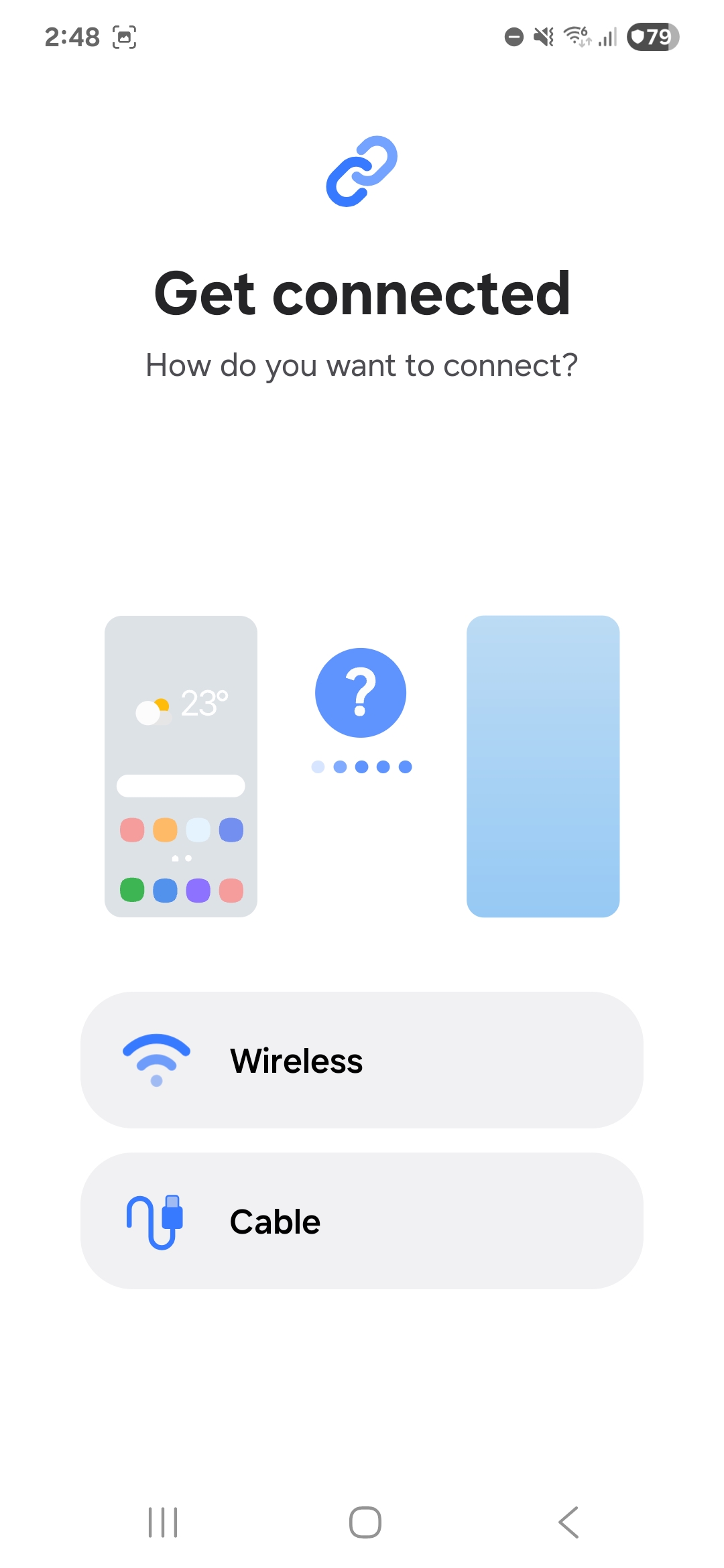 Smart Switch transfer method selection screen